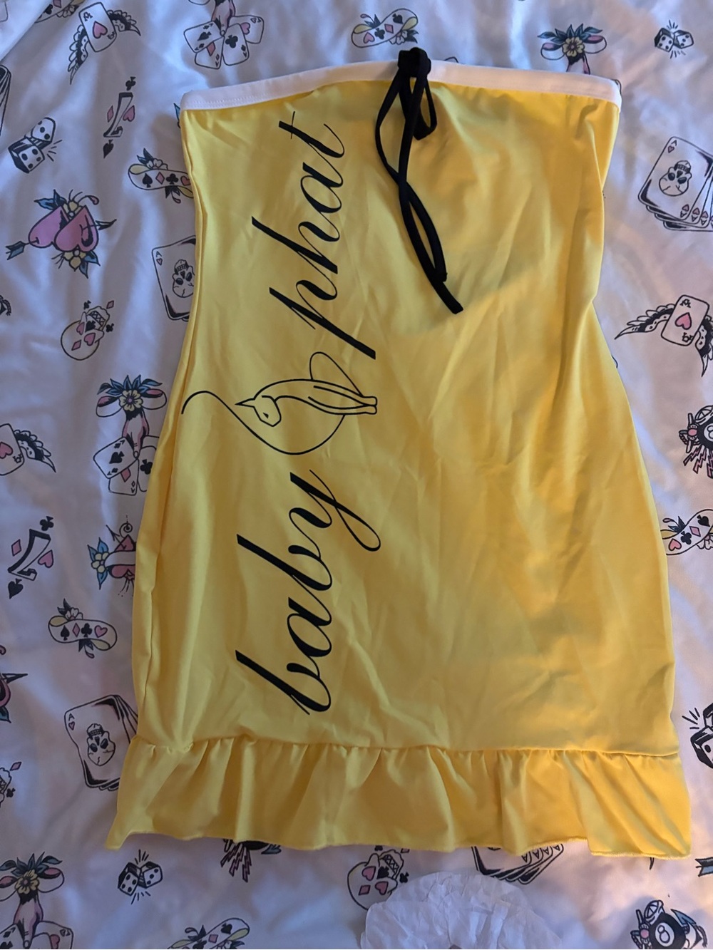 Baby Phat Yellow Strapless Dress with Black Logo and Tie